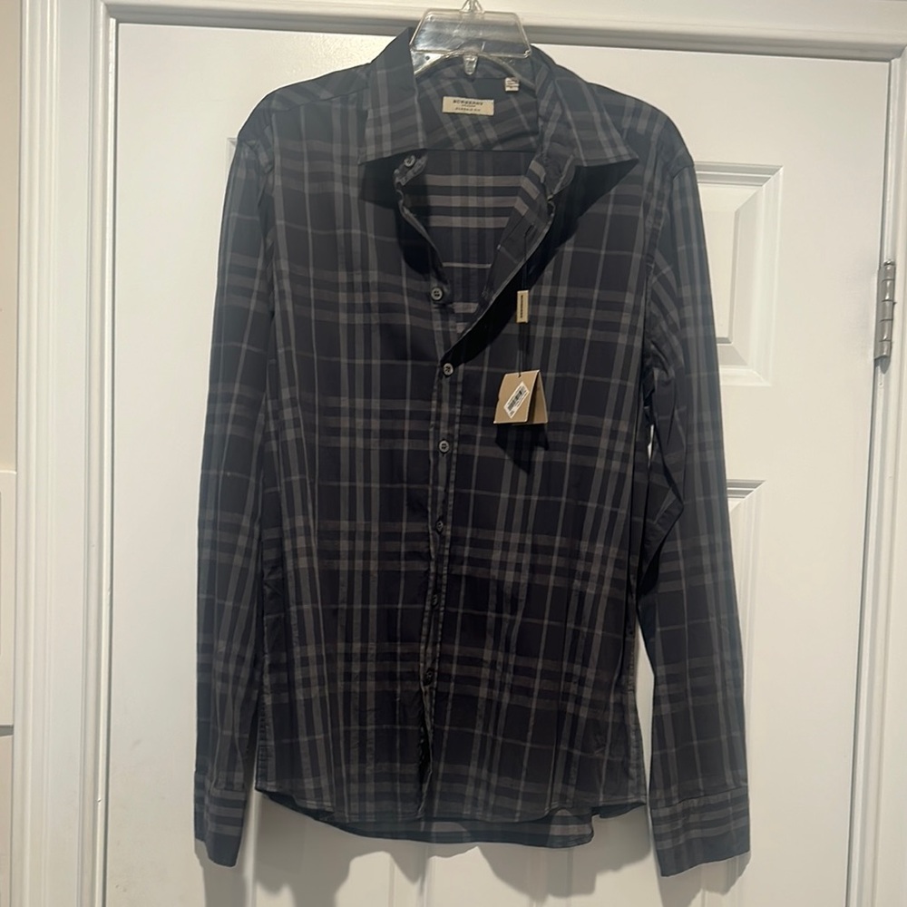 Burberry Casual Black and Gray Plaid Shirt